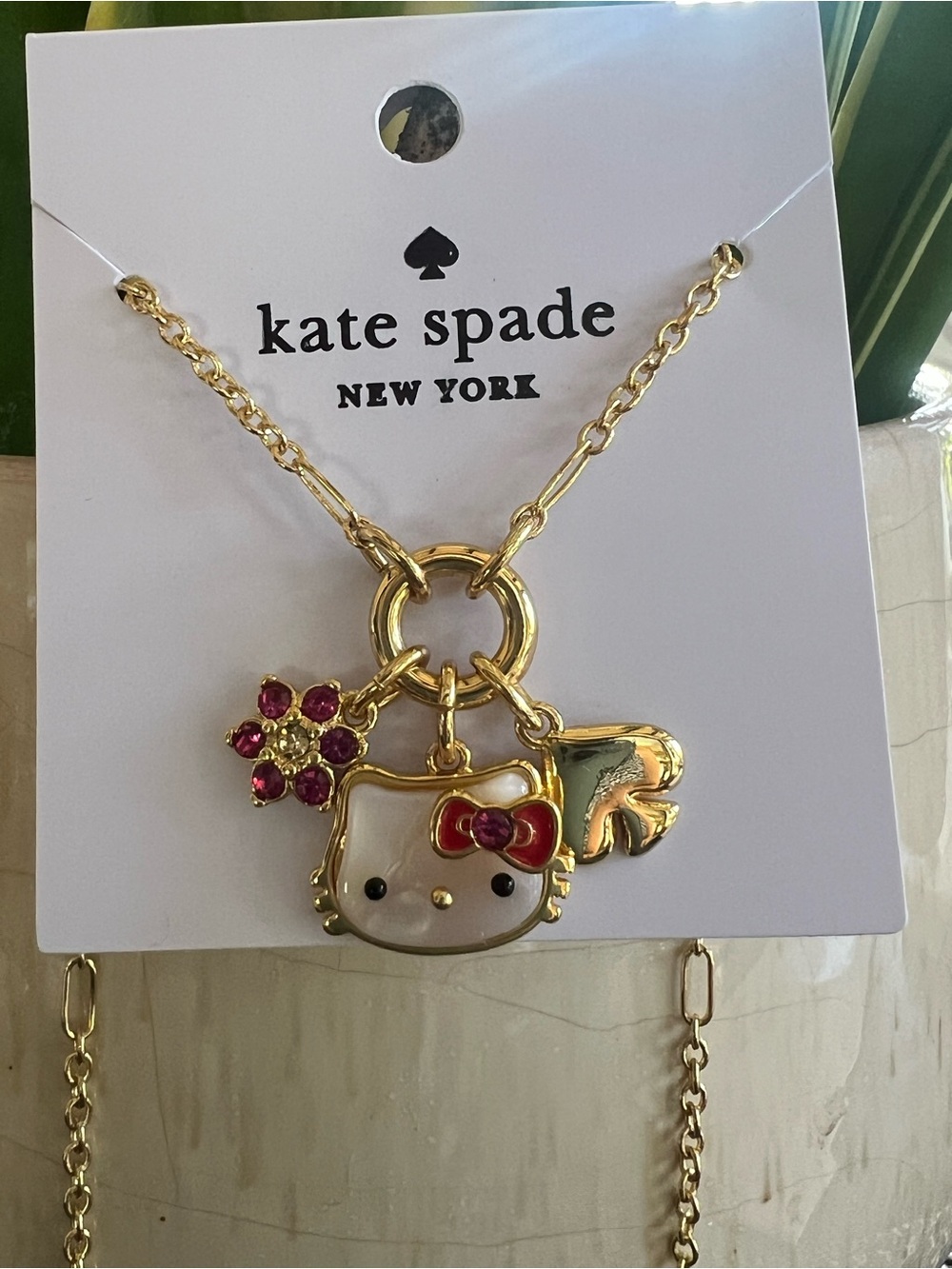 kate spade Gold-Tone Hello Kitty Charm Necklace with Pink Accents